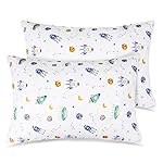 Zenssia Organic Cotton Toddler Pillowcases Pack of 2, 13x18 Inches Travel Pillowcase with Envelope Closure, Soft & Breathable Baby Pillow Case Cover, Rocket