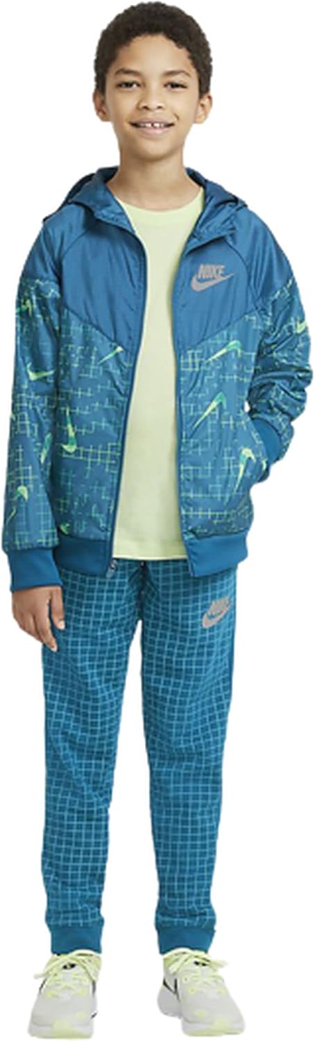 Nike Sportswear Windrunner Big Kids (Boys) Jacket (X-Large, Green Abyss/Barely Volt)