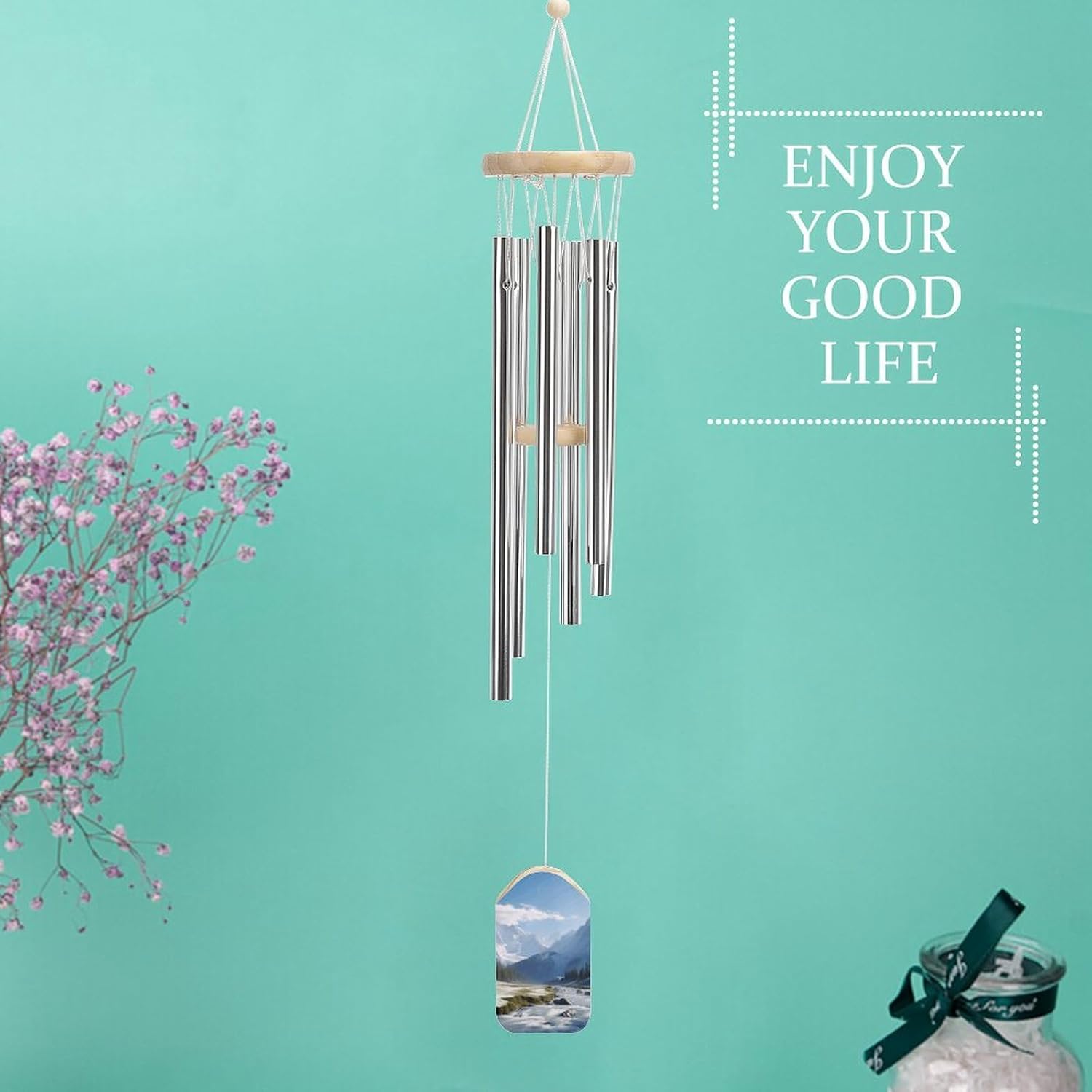 Outdoor Wind Chimes, Snowy Mountains Printed Wind Chimes,Simple Wind Chimes,Curtain Wind Chimes for Home Decoration