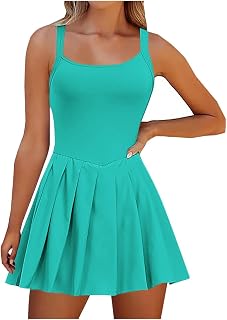 Generic Womens 2024 Summer Sleeveless Sling Mini Dress Build in Shorts Pleated Tennis Golf Shorts Dresses with Pockets