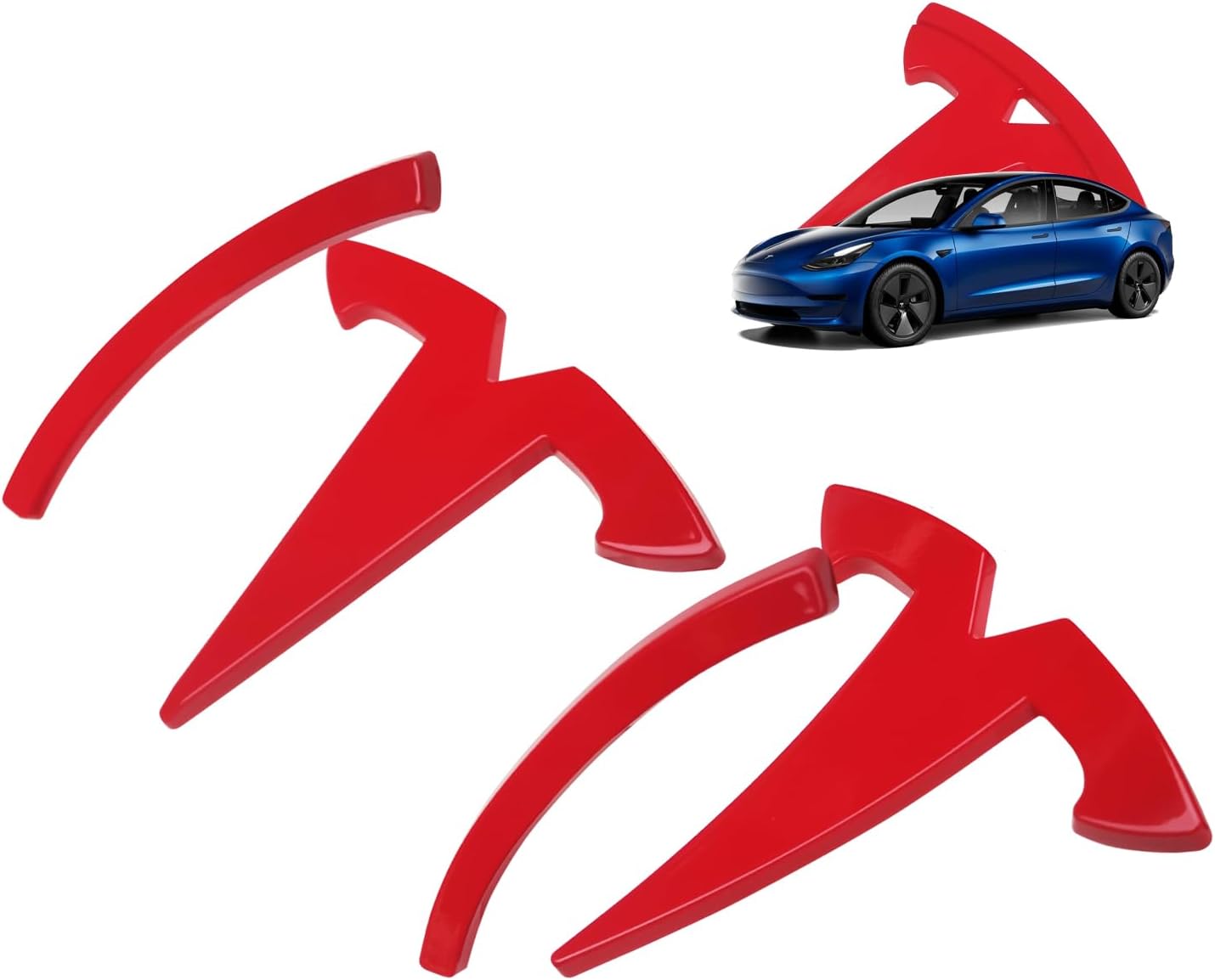 YHCDSEA Model 3 Steering Wheel/Front Trunk/Rear Trunk Logo Cover Sticker Badge Decals 3Pcs/Set for fit Tesla Model 3 Emblem Accessories (Red)