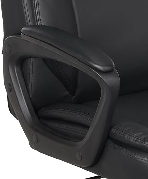Amazon Basics Classic Puresoft PU Padded Mid-Back Office Desk Chair with Armrest, Easy Assembly, Sturdy Metal Base, Wheels, 275lb Support, 26D x 23.75W x 42H, Black