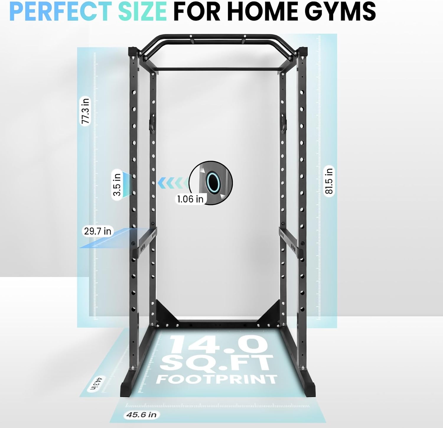 Vohala Multifunctional Squat Rack, Adjustable Power Rack Stand for Home Gym, Strength Training Power Cage with J-Hooks, Safety Spotter Arms, Weights and Bar Storage