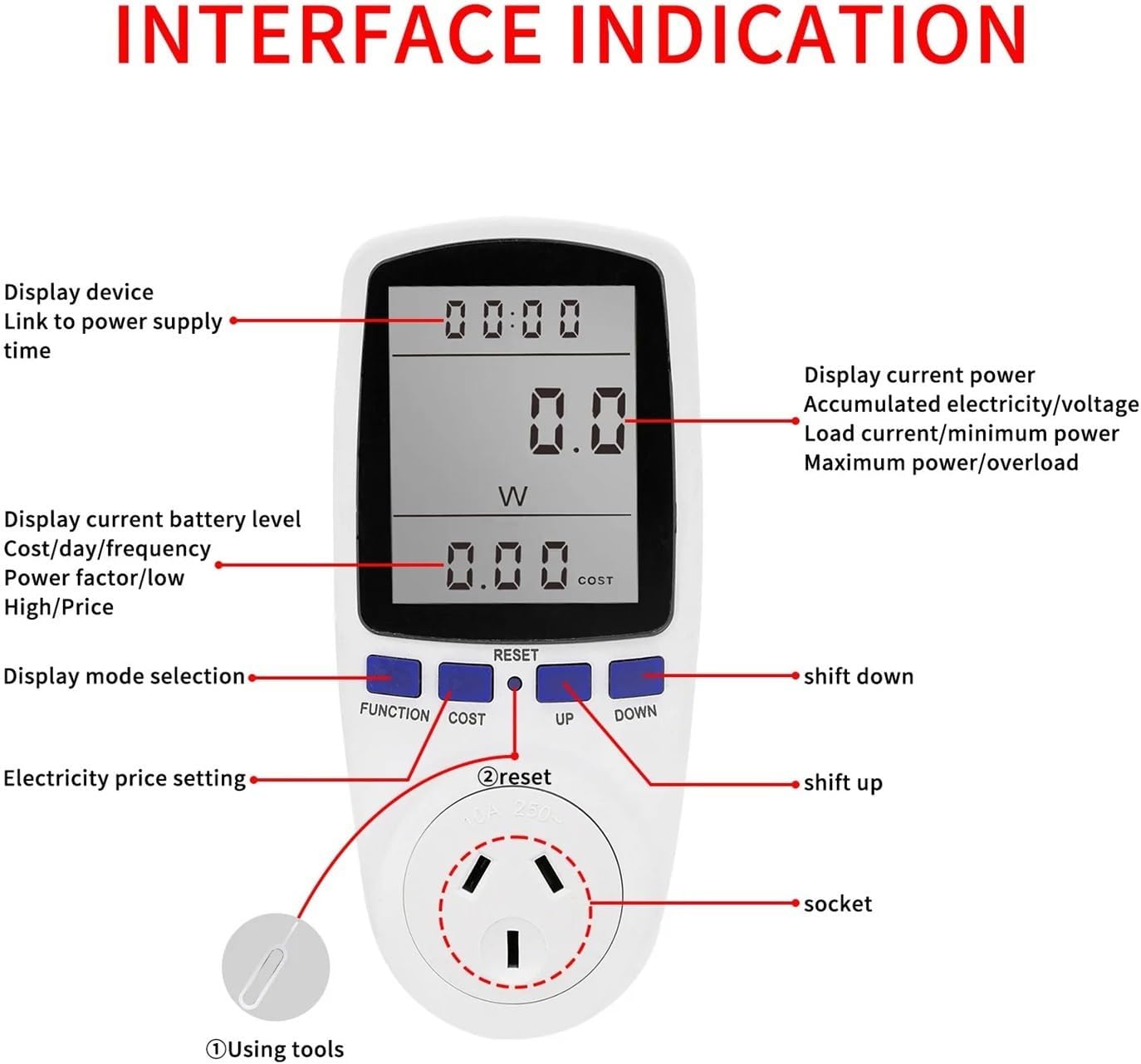 YC-01 Watt Power Meter 0 ...(Thai plug,W-backlight)