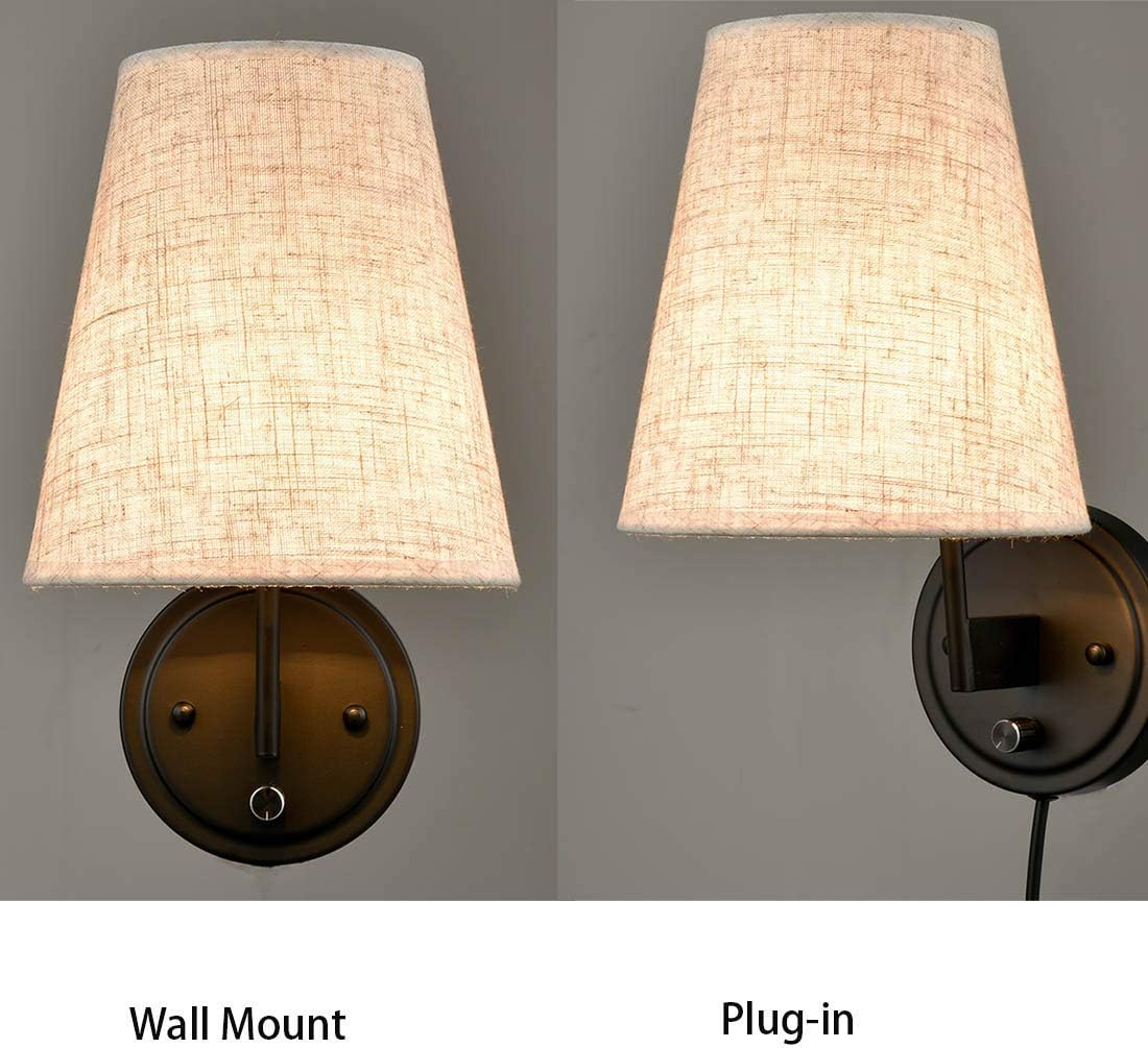 Crаzу Dеаlѕ Bedroom Reading Plug-in Wall Lamp Fabric Shade Wall Sconces Light Set of 2