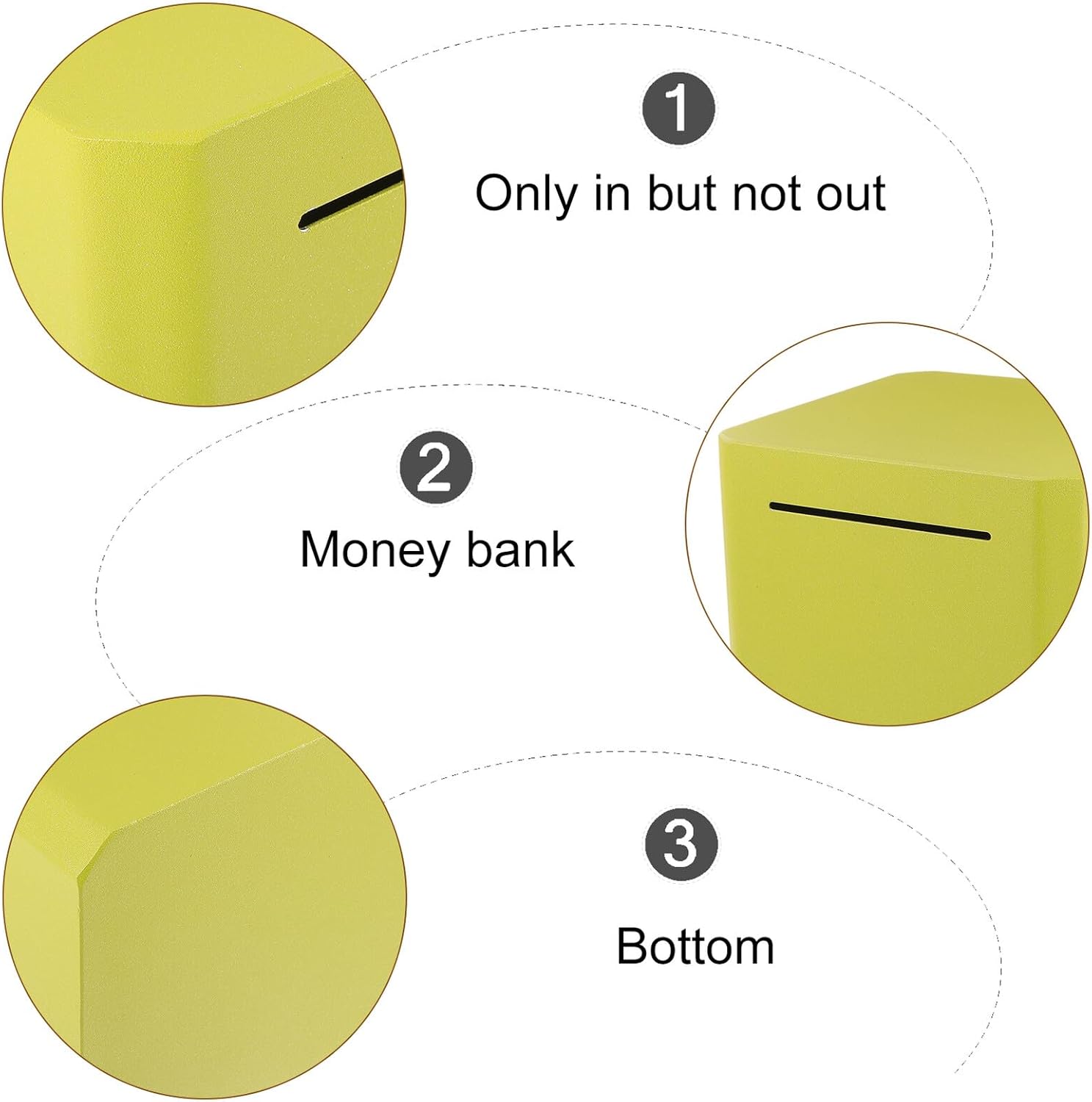 Stainless Steel Unopenable Piggy Bank Money Saving Jar and Adults 15x15x15cm Yellow Coin Savings Box