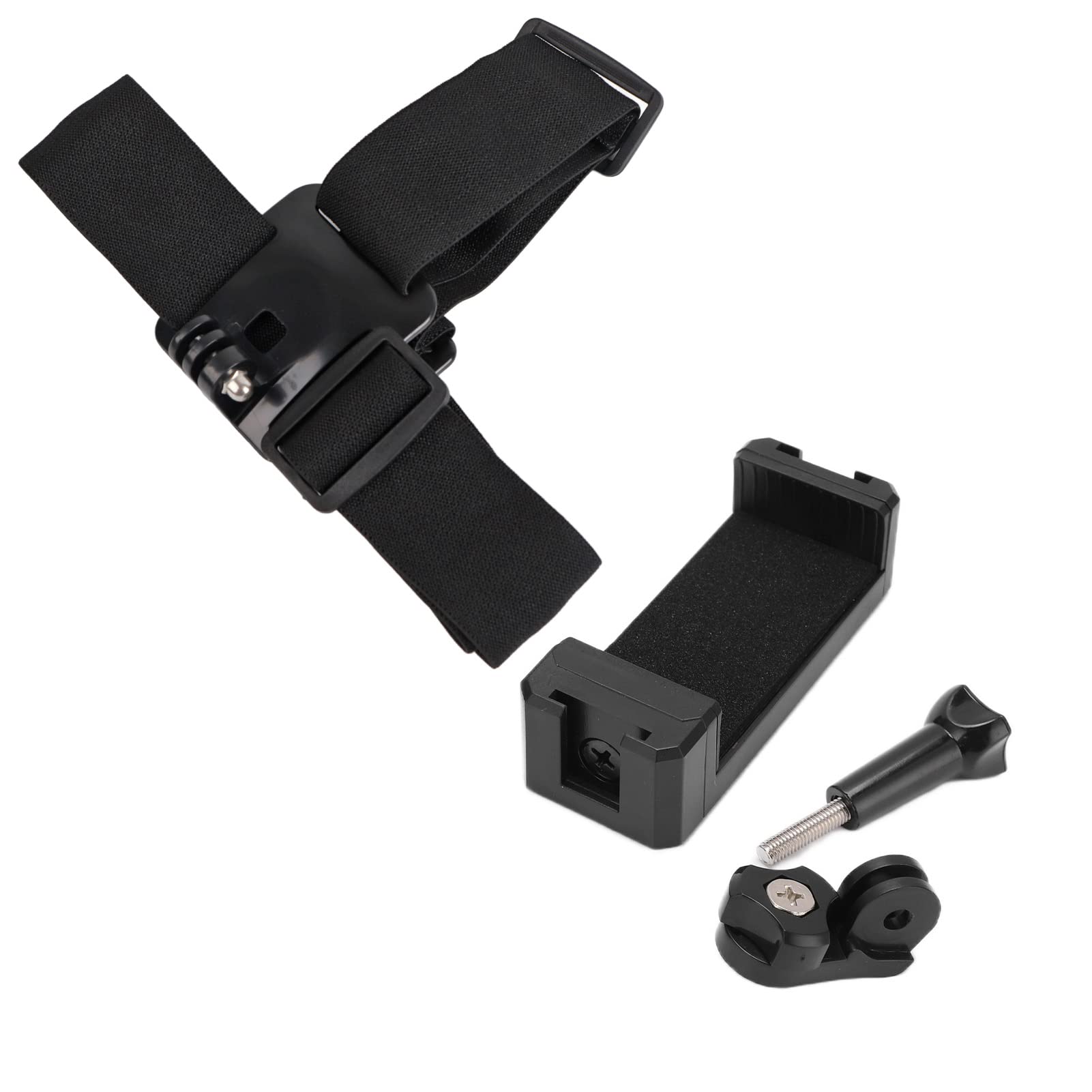 Supporto per Cinghia da Testa Regolabile per Action Camera e Telefono Cellulare, Supporto con Rotazione a 120°, Imbottitura in Gomma Morbida Antiscivolo, Design con Slitta Fredda