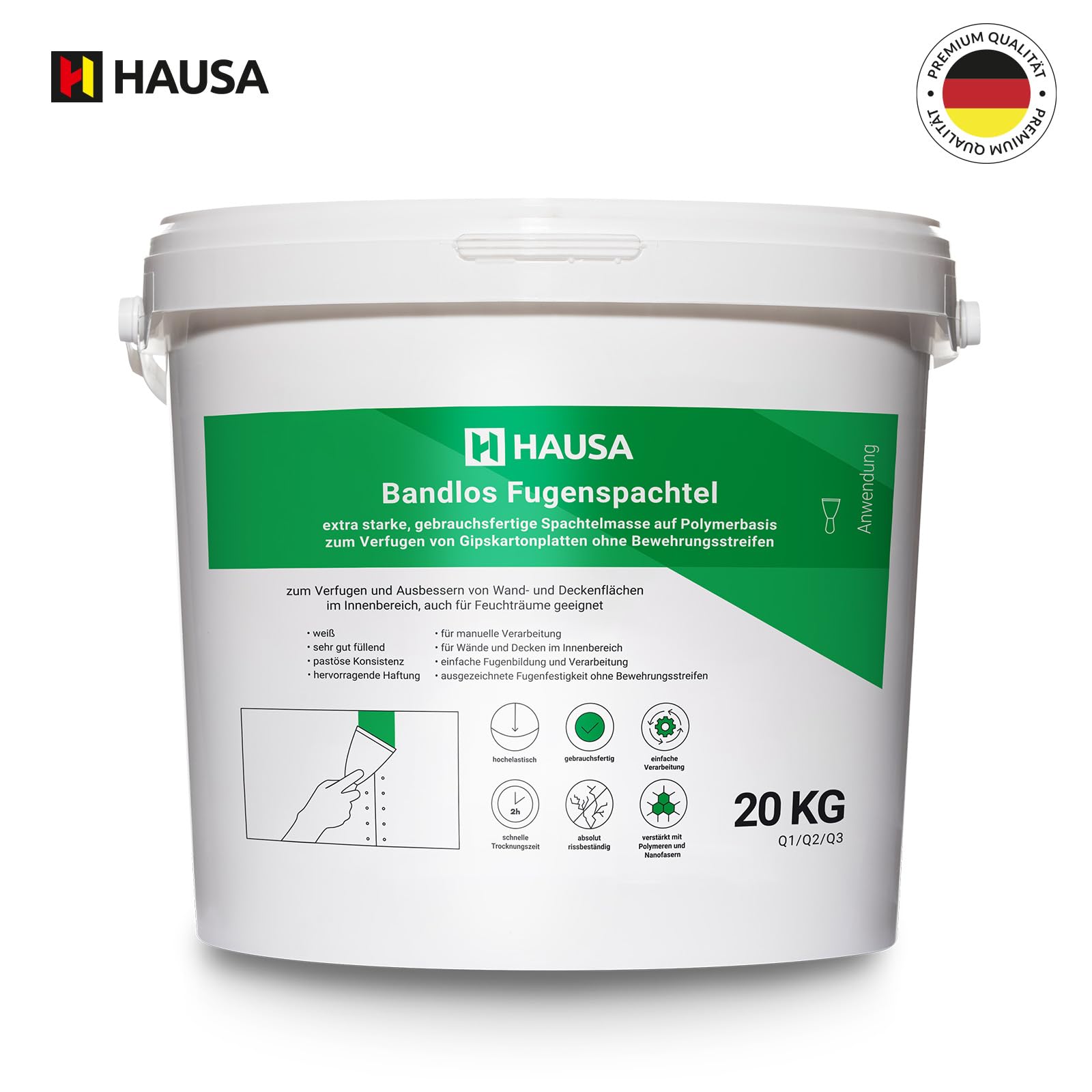 Stucco di riparazione extra forte, stucco pronto per fughe di cartongesso senza strisce di rinforzo per pareti, soffitti interni, riempitivo per crepe, cartongesso, stucco per fughe, bianco, 20 kg
