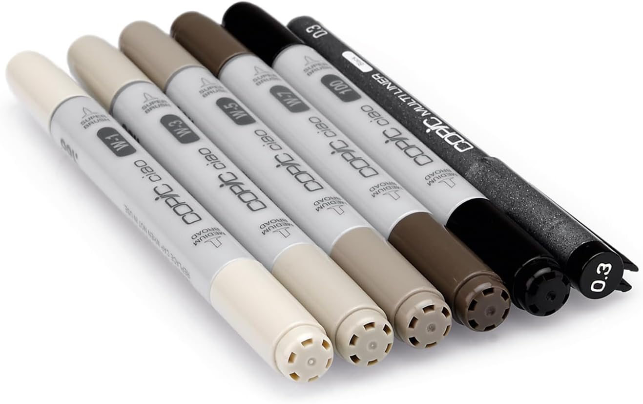 Copic Ciao 5+1 Marker Set - Warm Gray Tones (Pack of 5 + Multiliner)