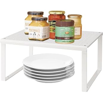 Kitchen Shelf Organiser Plate Rack White Standing Shelf Insert Spice Racks Kitchen Stackable Kitchen Cabinet Shelf Worktop Large