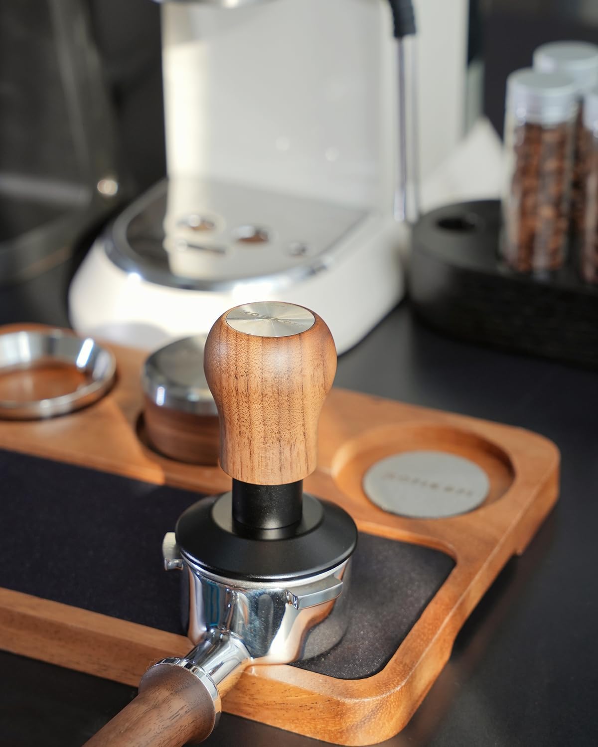 KOFIKOFI Espresso Tamper 51mm - 3 Spring Loaded Coffee Tamper with 30lbs Calibrated Springs and Sound Feedback - Barista Walnut Tamper With Stainless Steel Ripple Base - Fits 51mm Portafilter - Image 7