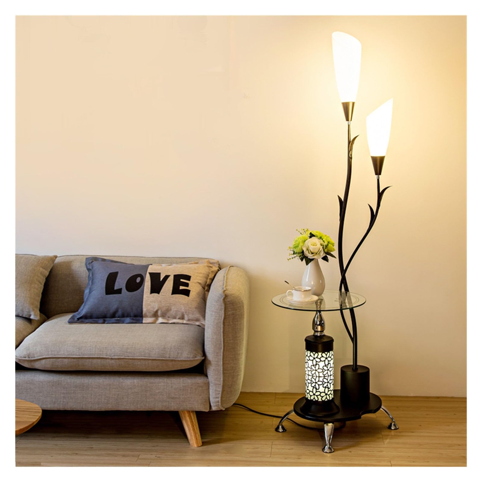 Z4T8M2K6G5 Tall Standing Lamp Floor Lamp with Table, Standing Lamps with Remote Control Dimmable LED, Tall for Living Room Bedroom(Black)