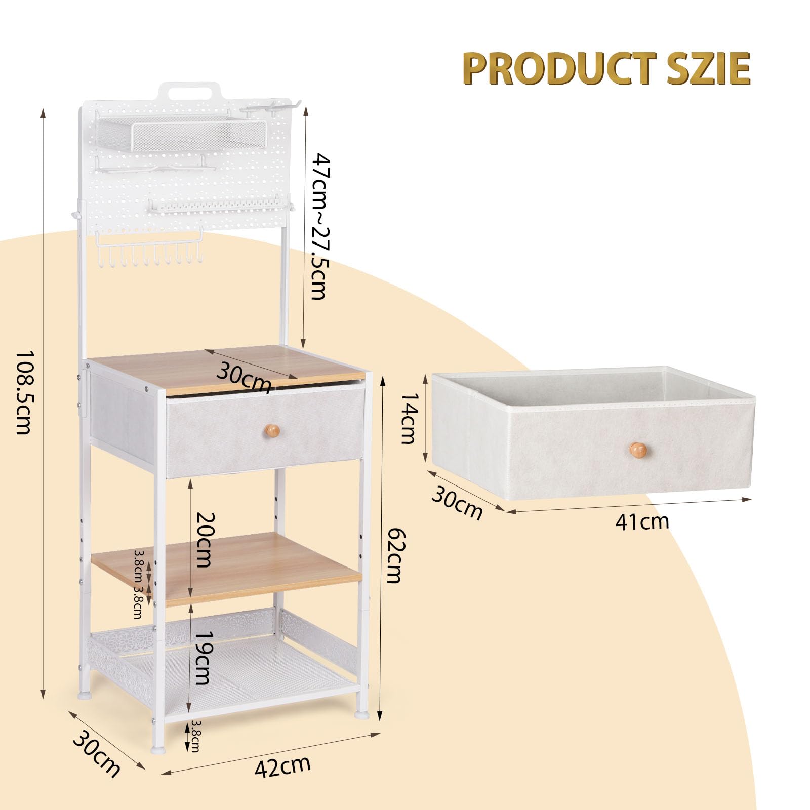 HYCFYJR Table de Chevet avec Porte Bijoux, Table de Nuit avec Tiroir en Tissu, Moderne Chevet de Lit, Bout de Canape pour Chambre, Salon, Naturel Blanc