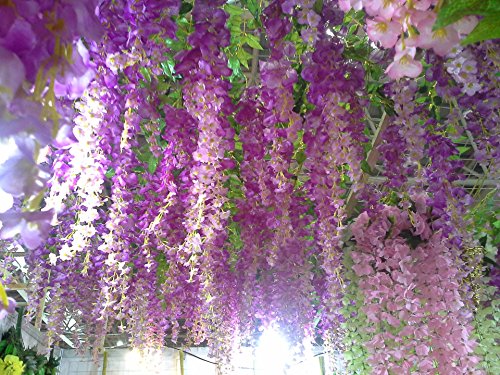Calcifer 43'' Set Of 9 Artifical Wisteria String Hanging Silk Flower String Wedding Decor (Purple) #TOP10