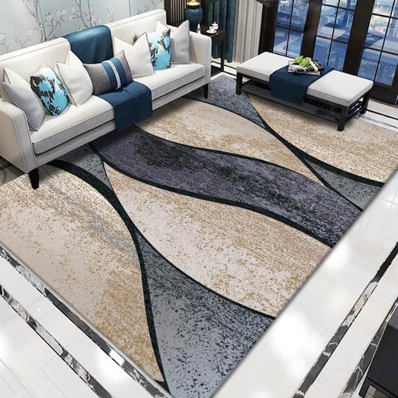 Tapis salon abstrait noir kaki lavable 100x140 cm pour chambre