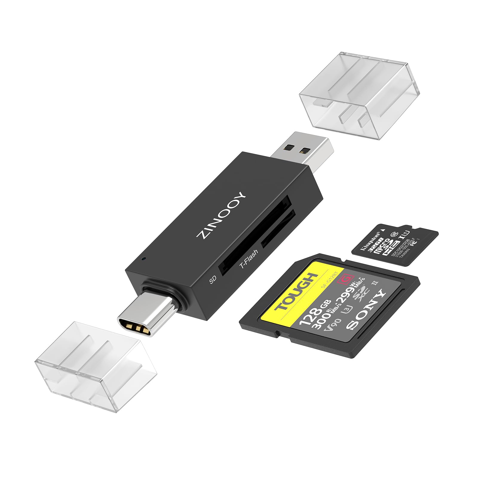 Zinooy SD Kartenleser, USB C 3.0 Dual Plug Micro SD Adapter mit 5 Gbps Hihg Speed Transfer, Speicherkartenleser für iPhone, MacBook Pro, Samsung, unterstützt SD/Micro SD/TF/SDHC/SDXC/MMC