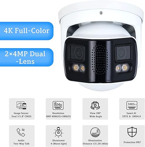 Miniatura 2 de EmpireTech IPC-Color4K-T180 4K a todo color 2 × 4MP lente dual 11.8 "CMOS Red de empalme inteligente IP POE Salidas de cámara 180  gran angular,