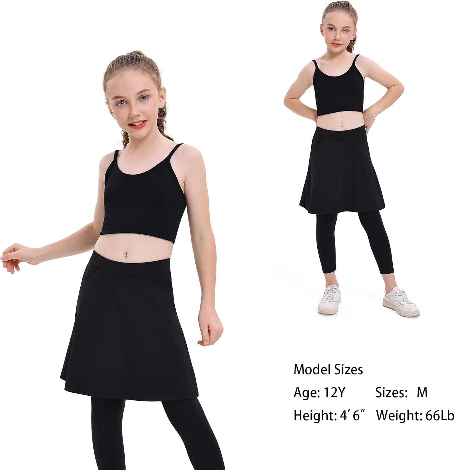 Girls Knee Length Skirts with Leggings,Girls Skirted Full Length Leggings with Pockets - Image 4