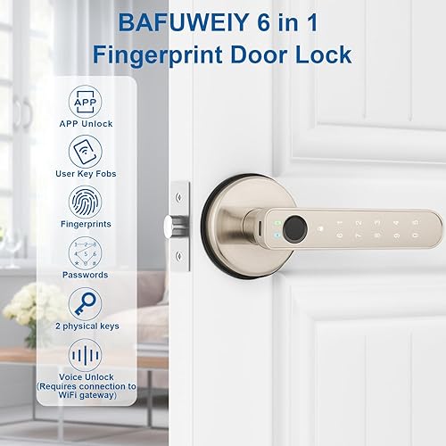 Miniatura 2 de Cerradura de puerta de huellas dactilares, perilla de puerta biométrica, perilla de puerta inteligente con control de aplicación, entrada sin llave