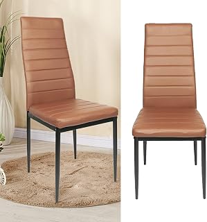 Pack de 6 Sillas de Comedor con Respaldo, Sillas de Cocina Polipiel PU, Patas de Metal, Sillas Tapizada para Comedor, Cocina, Salón, Dormitorio (Marrón)