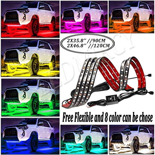 Car Underglow Lights,Underbody Lighting Kit 12V Rgb Led Strip Lights For Cars Neon Strip Lights 5050 Smd Multi Color Atmosphere Decorative Lights Strip Sound Active Wireless Remote Control(90-120Cm) #TOP1