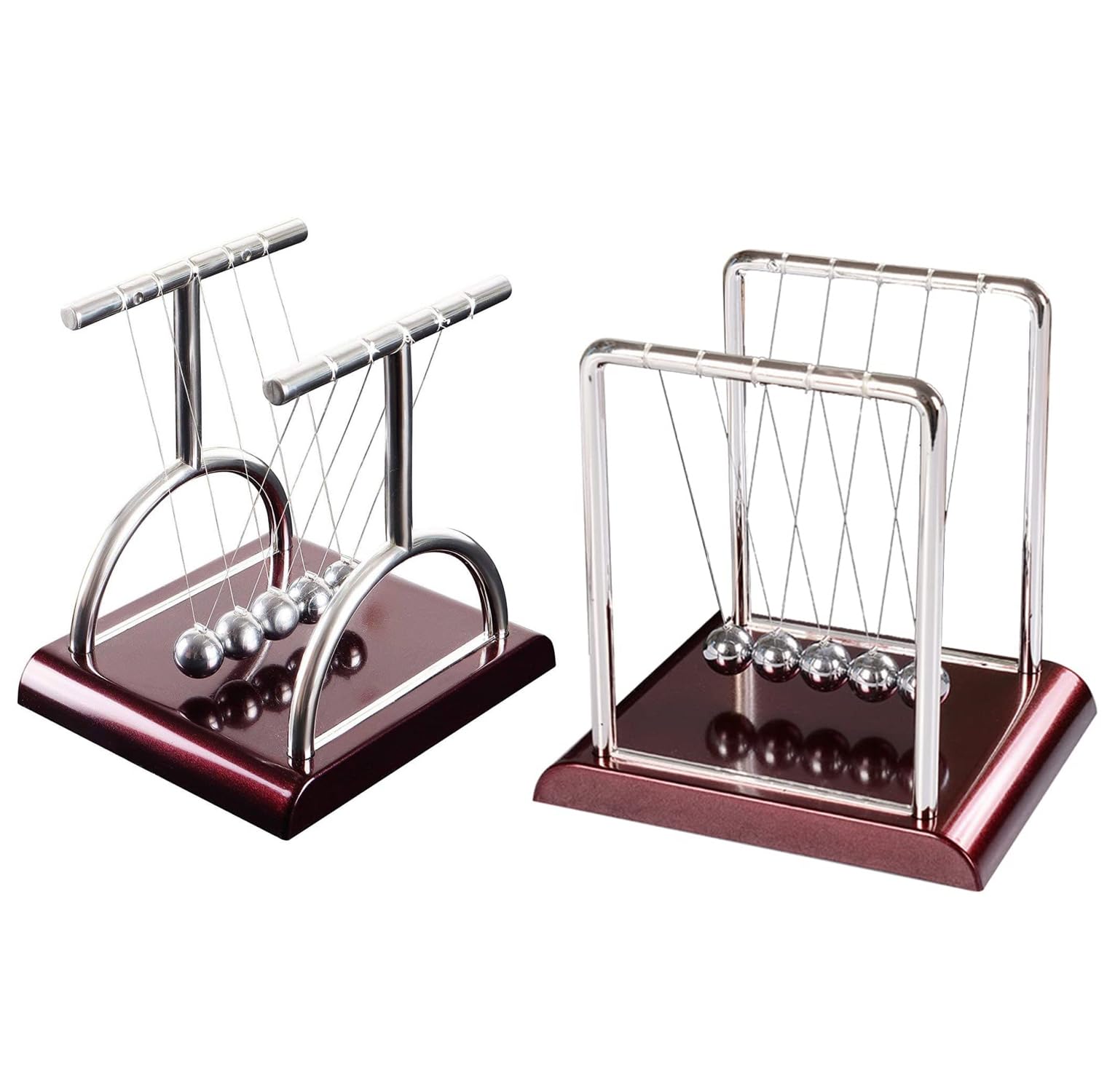Rubik Newton Cradle Pendulum, 2 Pack Small T & Door Shaped Swing Balance Balls Motion Toys, Polished Base Decoration Figurine for Home Office Desk