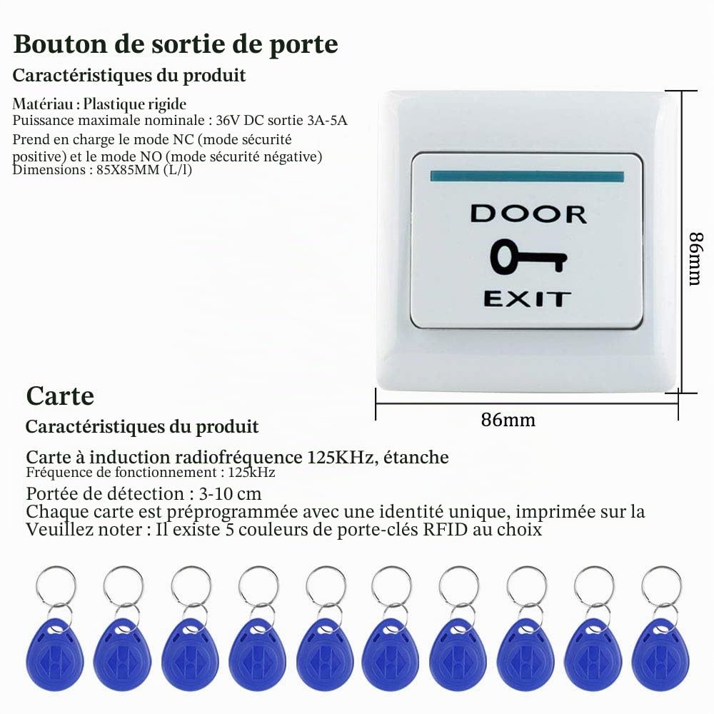 NN99 Kit de système de contrôle d'accès de Porte RFID IP68 Clavier étanche Clavier avec verrou de gâche électrique + Alimentation DC12V 3A + 10 pcs Puce clés