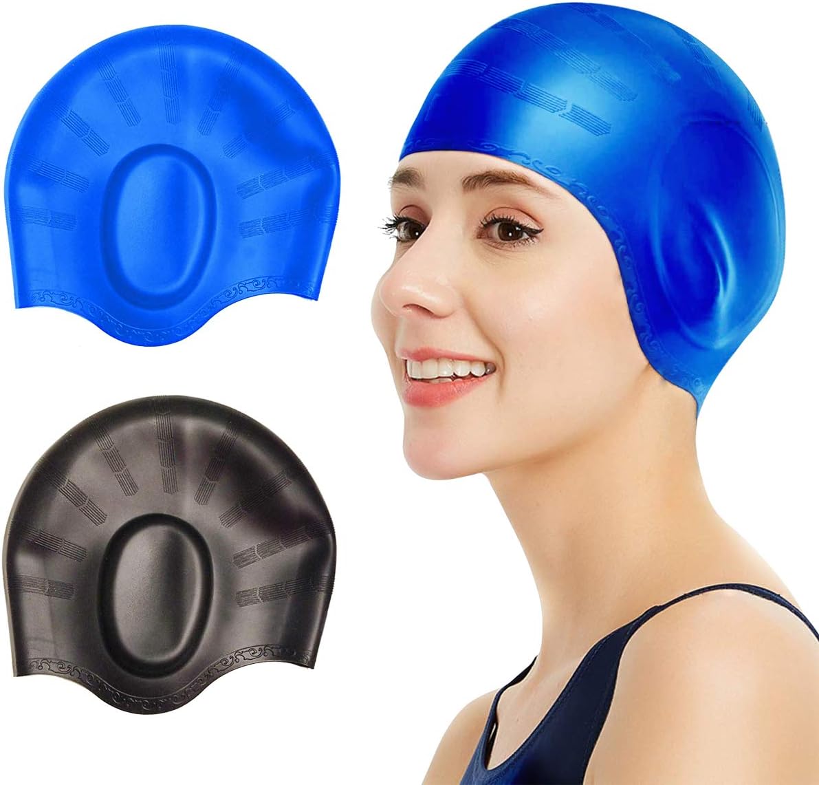 2 Pcs Swim Caps Cover Ears, Durable Silicone NonSlip Waterproof