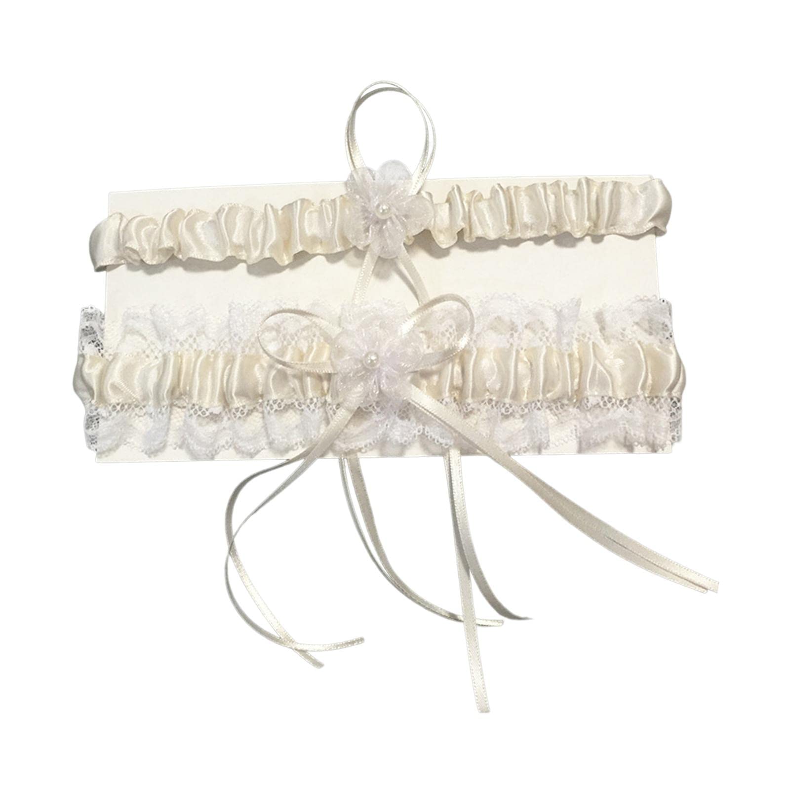 Ubervia Garters & Suspenders - Set | Lace Wedding Garter for Bride Leg Garter Set Bow Tie for Women Milk White 1 Set Wedding Garter-image-34