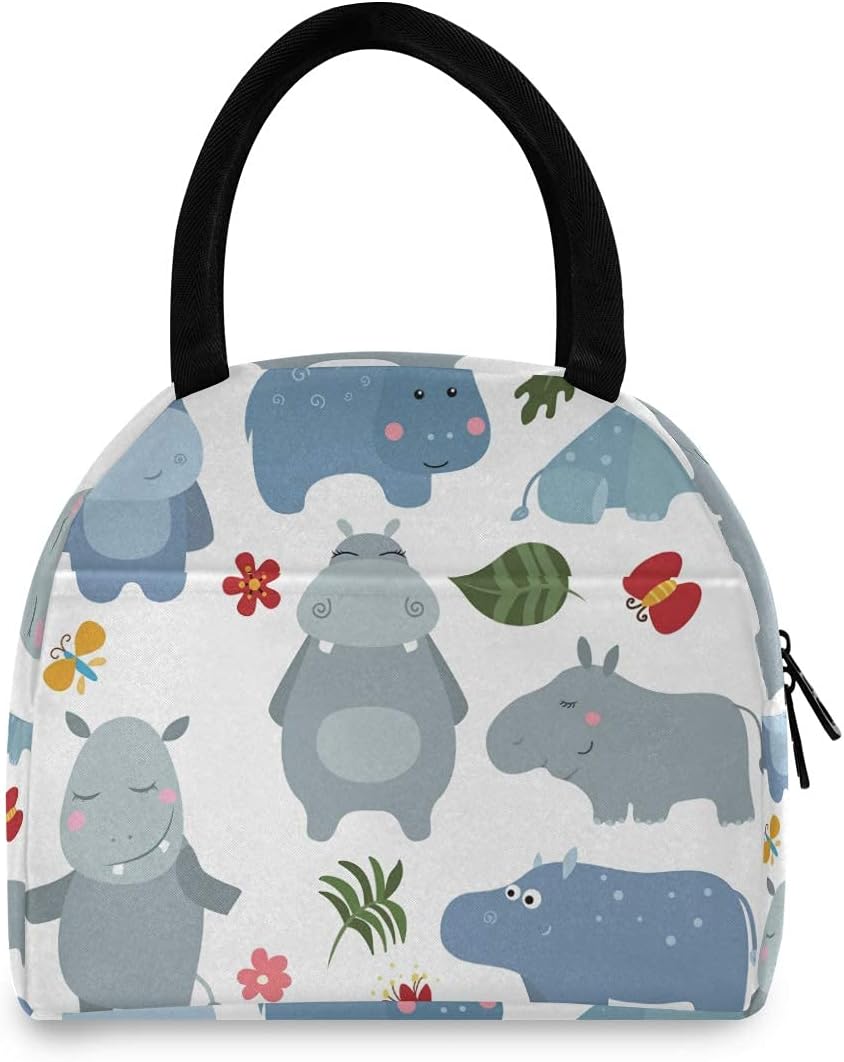 Cute Hippo Lunch Bag Tote Bag Lunch Bag for Women Lunch Box Insulated Lunch Container(26)