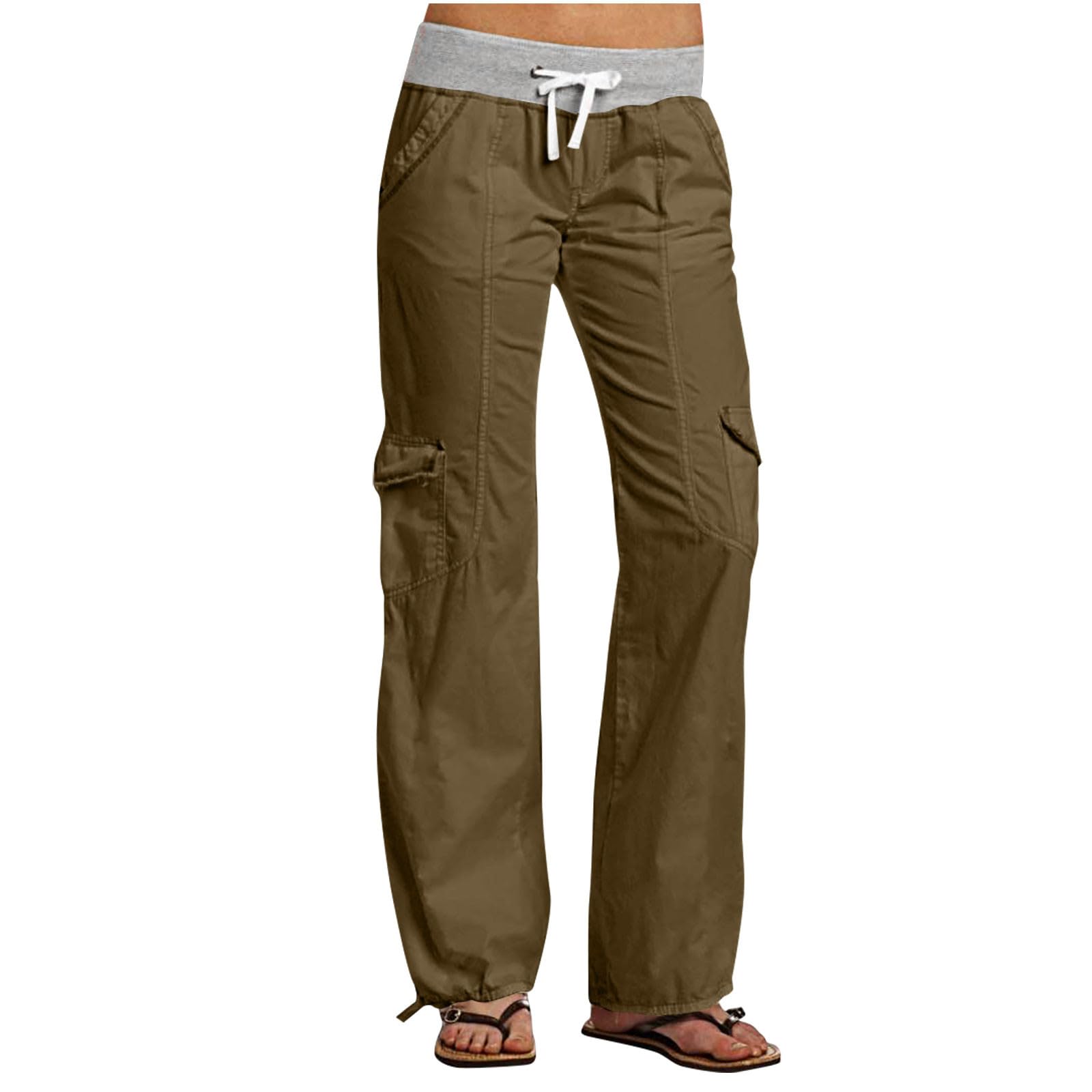 Low Rise Pants for Women Cargo Pants Women Casual Drawstring Straight Leg Hiking Pants Y2k Trendy Trousers