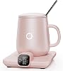 Ikago Heated Smart Coffee & Tea Mug Warmer Set - 1℃ Precise Temp Control & Real-Time Display, Auto Shut-Off, Electric Mug Warmer for Desk, Gifts for Women & Men, Home & Office, Pink