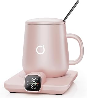 Electric Cup Warmer Set with 1°C Temperature Control and Real-time Temperature Display, Auto Shut-Off, Coffee Warmer for Desk & Office - Practical Gift Idea, Pink