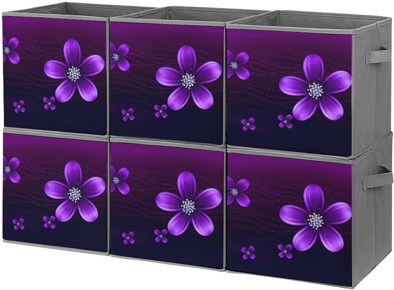 Purple Flower Storage Cubes Set of 6 Storage Bins with Handles Collapsible Storage Basket Fabric Storage Box for Shelves Large Closet Shelf Organizer for Organization 11 Inch