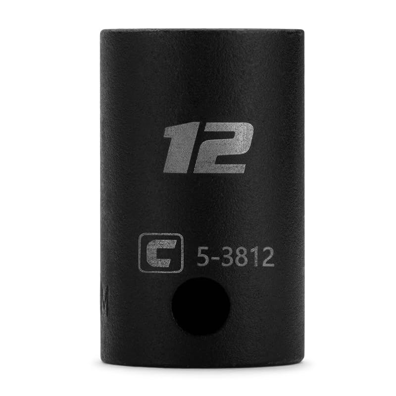Soquete de impacto curto 12 mm Capri Tools, encaixe de 9,5 mm (3/8 pol.), 12 pontas