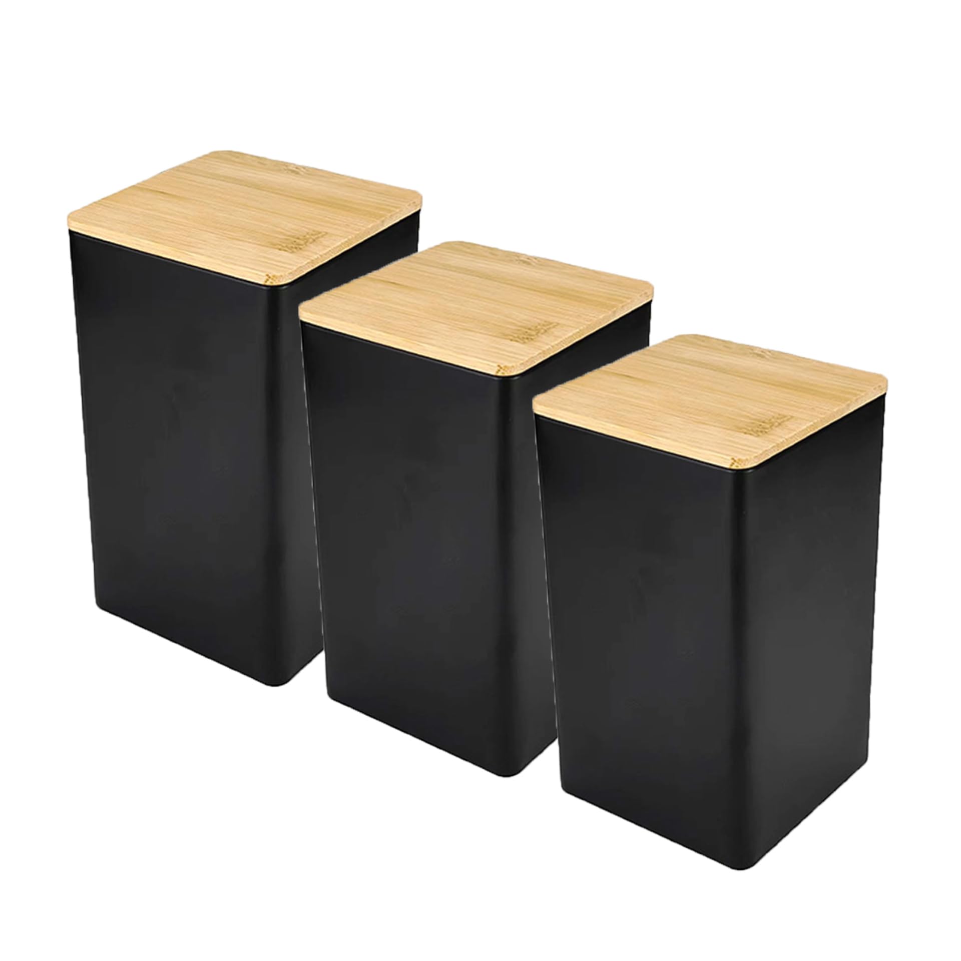 Syglawnd Tea Coffee And Sugar Canisters Set, 3PCS Black Canisters Tea Coffee Sugar Sets Moisture-proof and Set with Wood Lids for Kitchen, Black
