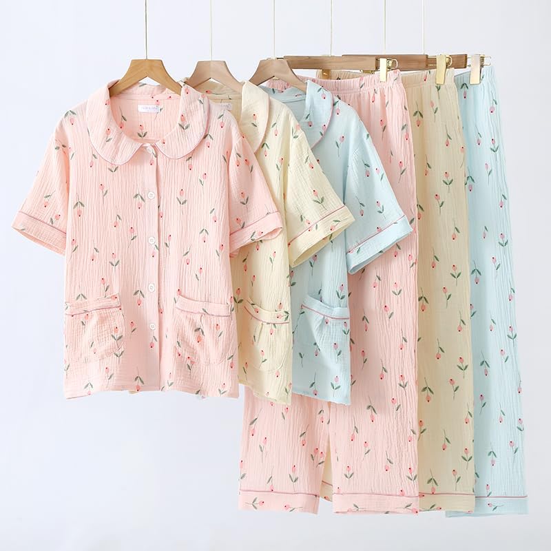 レディース パジャマ 綿100% 柔らかい 2重ガーゼ ルームウェア 秋冬 春夏 寝間着 肌触りが良い コットン 敏感肌 部屋着