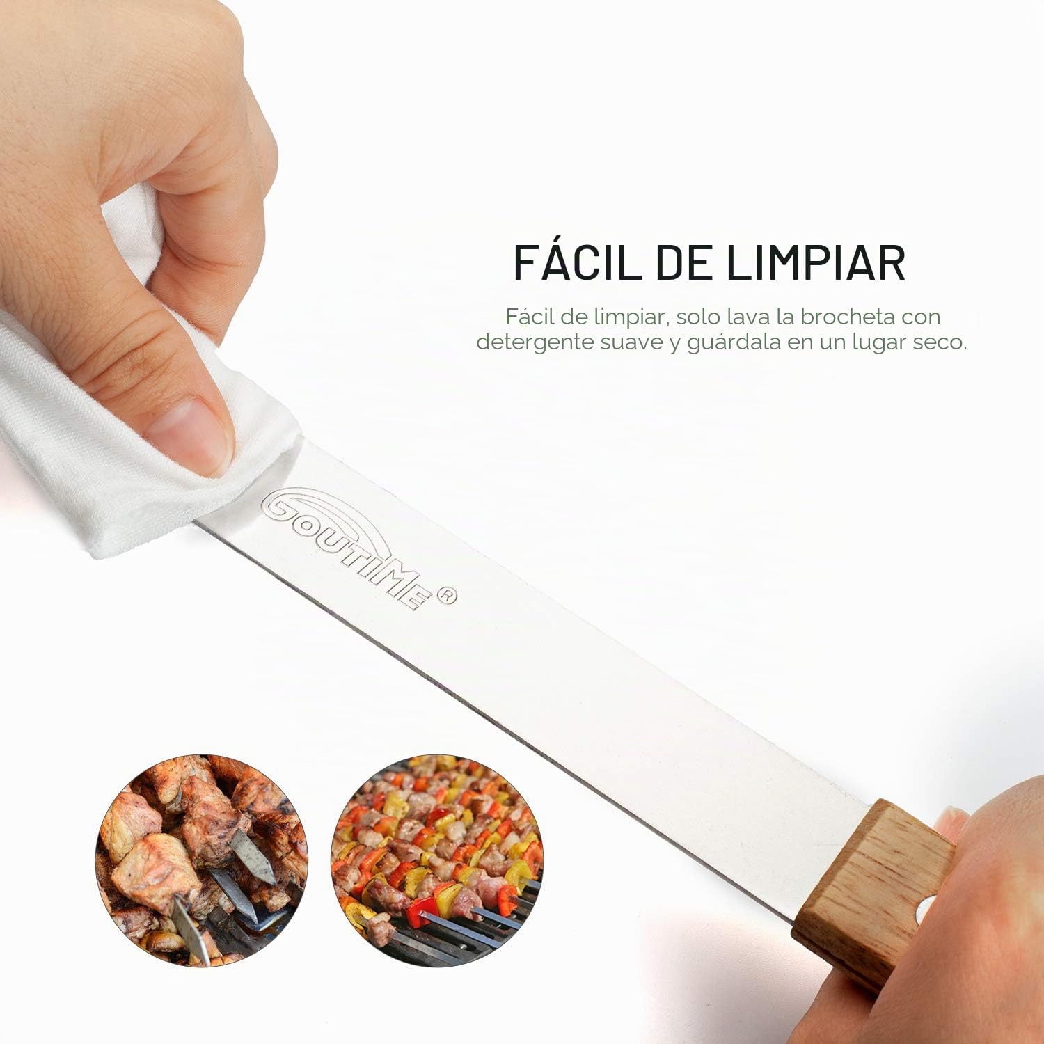 Goutime Brochetas para barbacoas y ahumadores,7 brochetas planas de acero inoxidable, 60 cm, brochetas para barbacoa, pinchos para carne, tenedor de carne, pinchos de metal,Con bolsa de almacenamiento