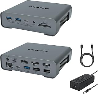 USB C Docking Station Triple Monitor for Dell/HP/Lenovo/Surface/MacBook Laptops,16 in 1 USB C Dock with 2 HDMI, Displayport, Ethernet, 3 USB3.2 Gen2 10Gbps Ports and AC 65W Power Adapter