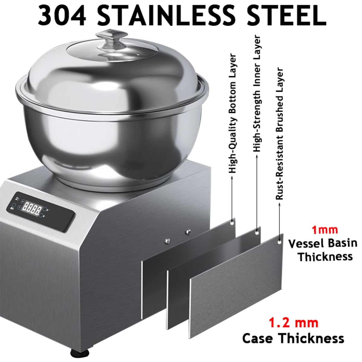 Pétrin électrique 5 kg/8 kg avec minuterie 30 min, pétrin professionnel en acier inoxydable, idéal pour la pâte à pizza et à pain(5kg)