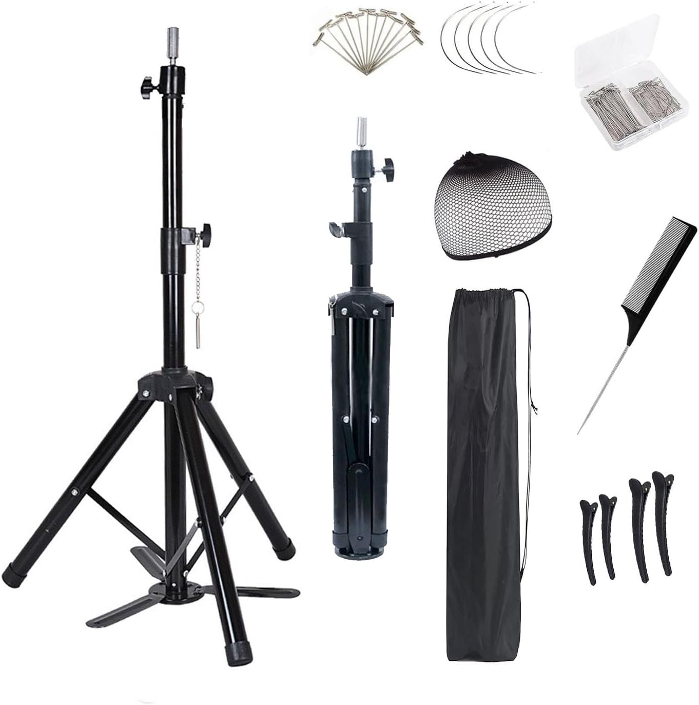 Wig Stand Tripod with Pedal, Heavy Duty Reinforced Wig Head Stand Mannequin Head Stand, Adjustable Manikin Head Tripod for Making, Display, Styling Cosmetology Hairdressing Training