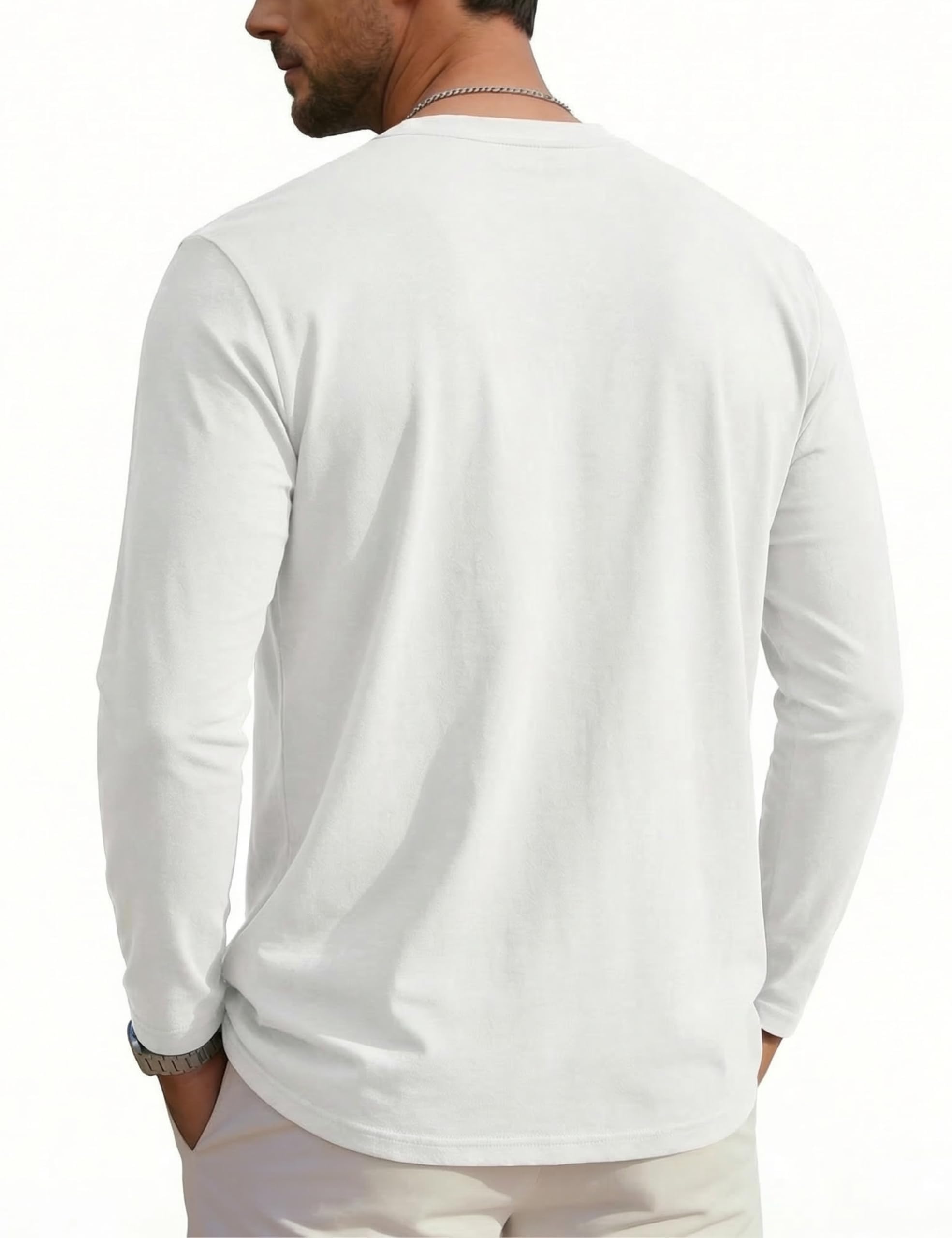 Cavva Camiseta de manga larga para hombre, de algodón, con bolsillos, básica, cuello redondo, manga larga, para otoño