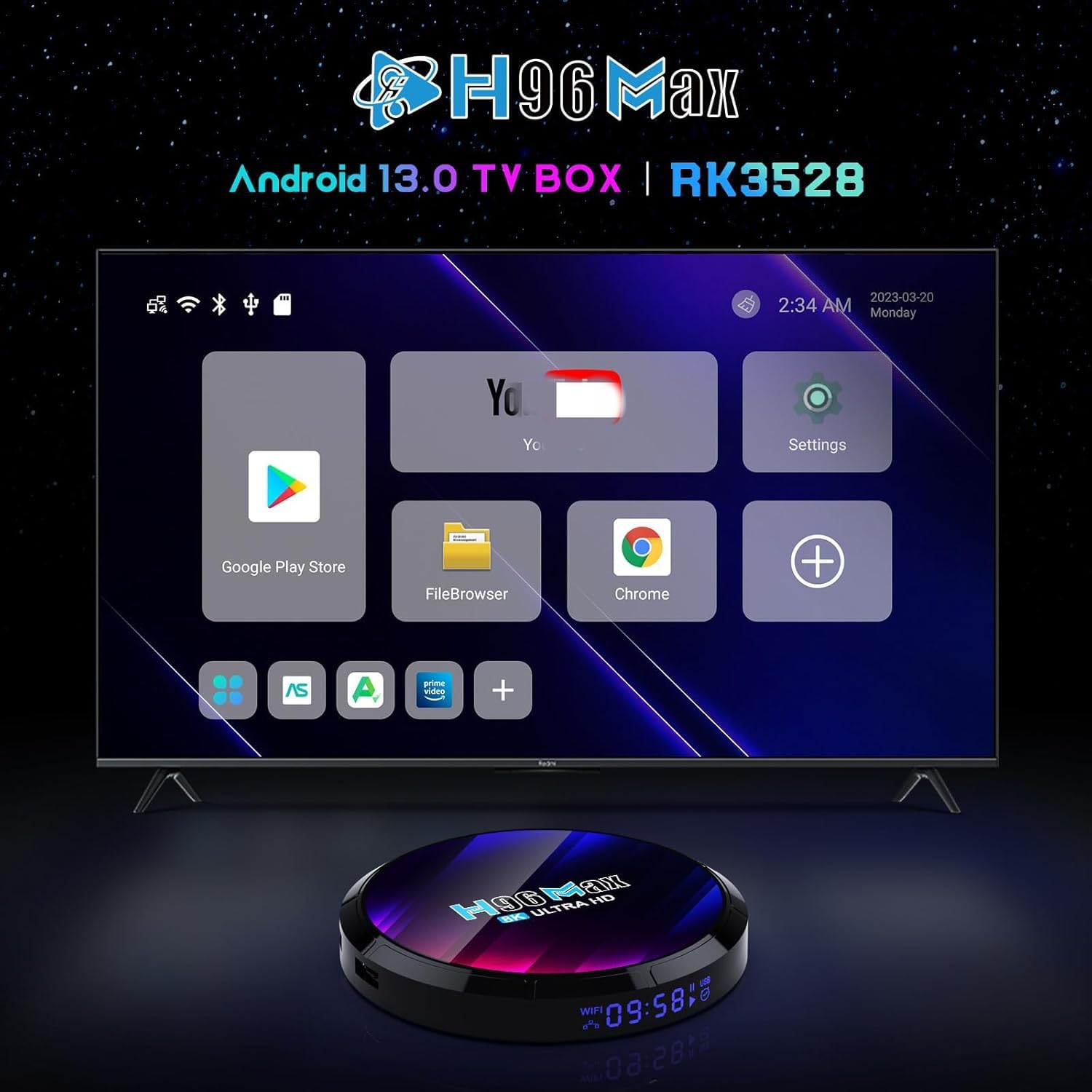CHROX Android 13.0 TV Box, Set-Top Box RK3528 Quad-Core 64Bit Wifi6 Dual 2.4G/5.8G WiFi BT5.0 8K HDR10+ Ultra HD USB3.0 Smart Home Player,2gb+16gb