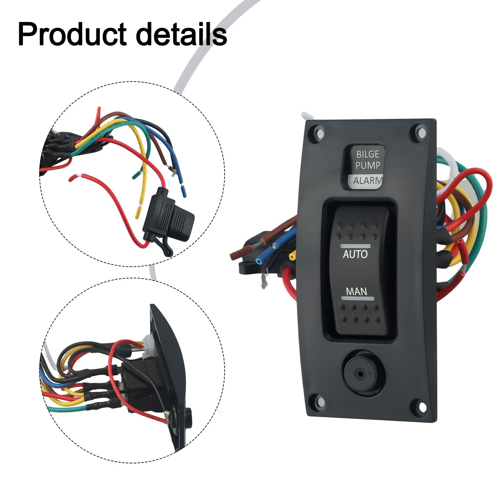 Pannello interruttore pompa di sentina a 3 vie, 12 V/24 V con allarme, impermeabile IP66, controllo manuale automatico, fusibile 20 A, etichetta retroilluminata per barche marine