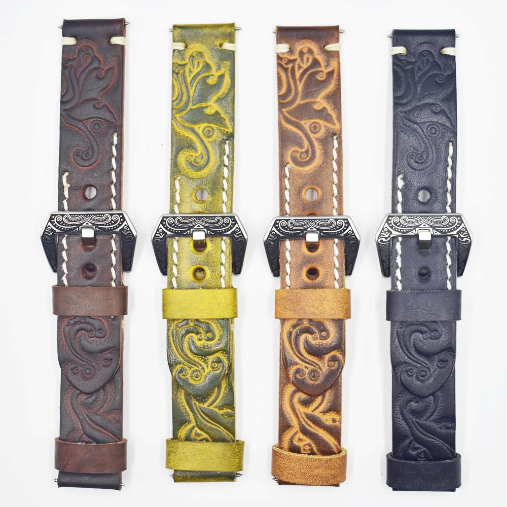 Bracelet de montre vintage en cuir sculpté pour bracelet de 20/22 mm avec fermoir gravé