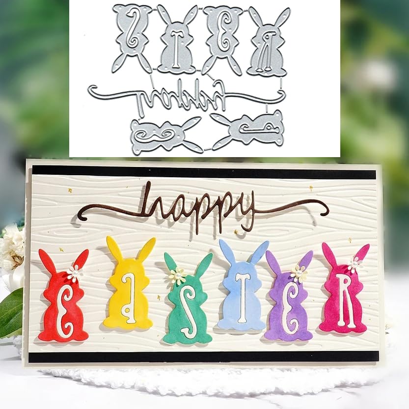 4pcs/Set Happy Easter Bunny Dies Metal Die Cuts, Easter Bunnies Cutting Dies Cut Stencils for DIY Scrapbooking Cards Photo Album Decorative Embossing Paper Dies for Scrapbooking Card Making