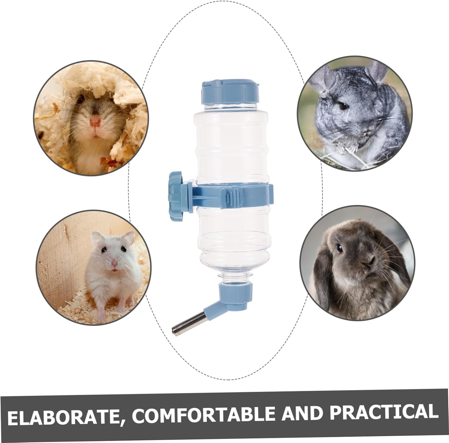 Rabbit Hanging Water Bottle 473ml Stainless Steel Leak-Proof | Chinchilla Drinking Feeder, Automatic Setup for Cage Use, Compact Pet Supply for Small Animals