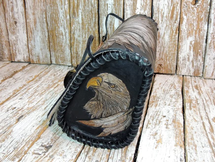 Miniatura 3 de Indian Skull, Red Man, Native American, Chief, Pipe, Bald Eagle, Grey Wolf, 3D Genuine Leather Motorcycle Tool Bag, Fork Bag, Motorcycle Accessory,