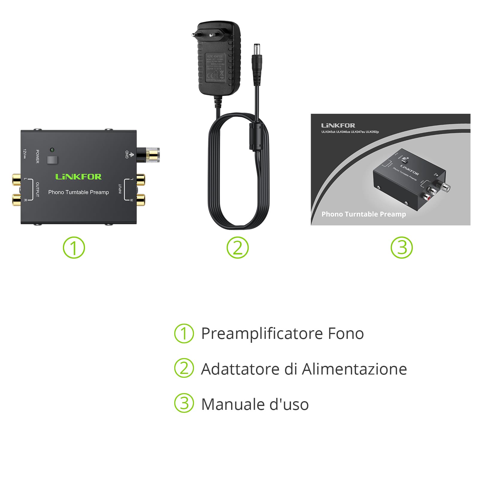 LiNKFOR PP900 Preamplificatore Fono Giradischi RCA Ingresso Uscita 12V 1A Mini Audio Stereo Metallo Basso Rumore