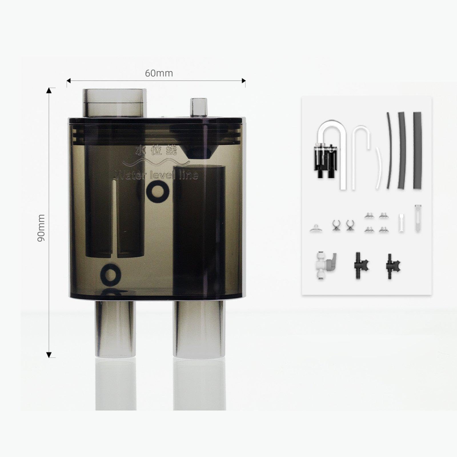 Aquarium Überlaufbox Set, Kompakte Siphon Überlaufbox mit Einstellbarem Wasserstand, Aquariumzubehör Aus PP Material, Ade, Schwarz